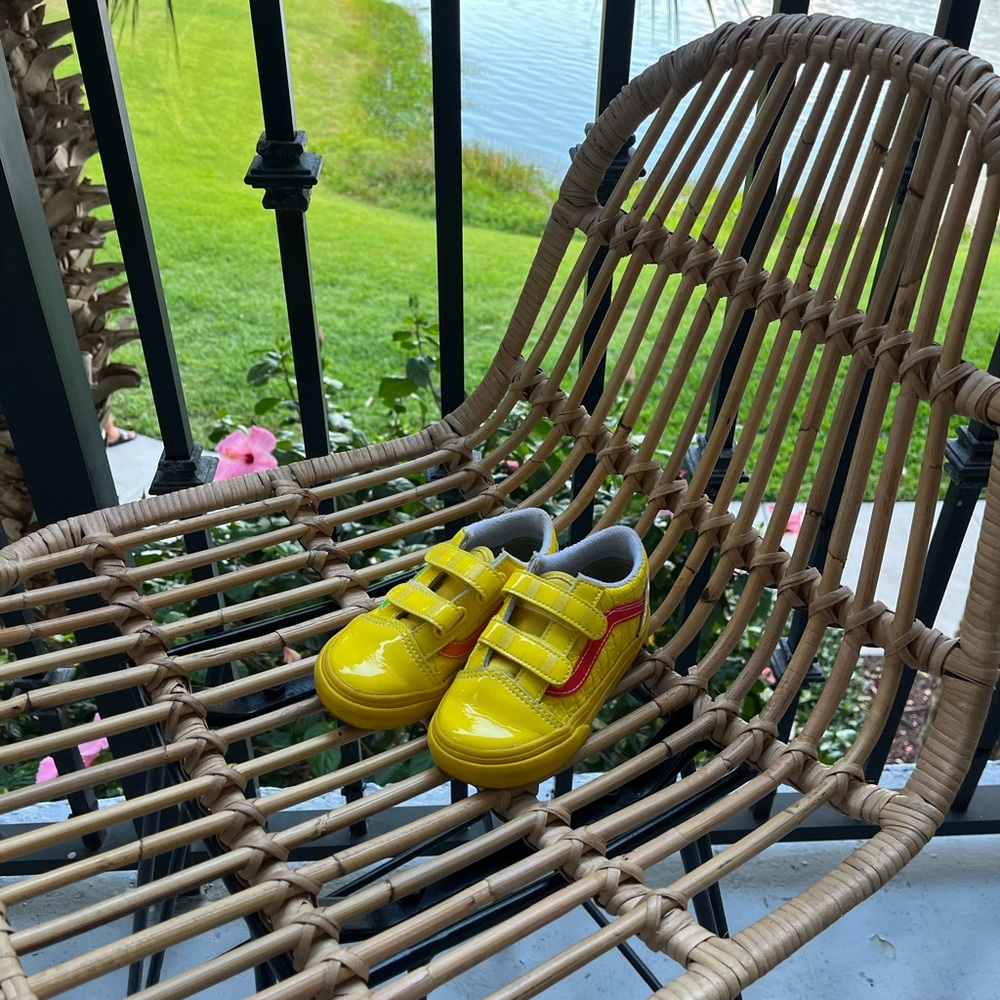 Yellow Kids Shoes with Red Accents